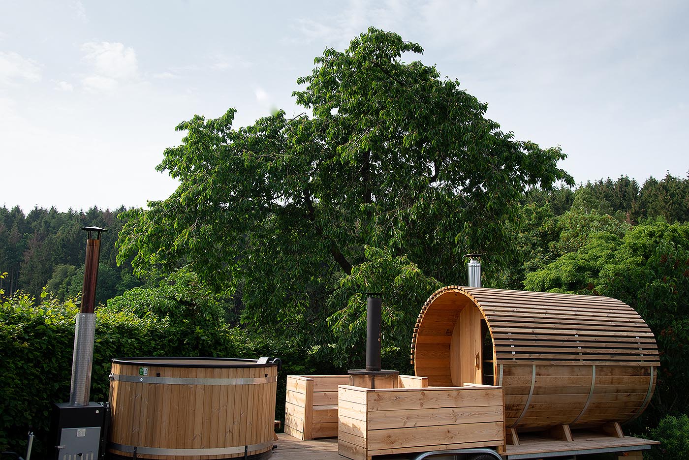 Sauna Mieten für Garten, See & Co. inkl. Badezuber, BBQ…