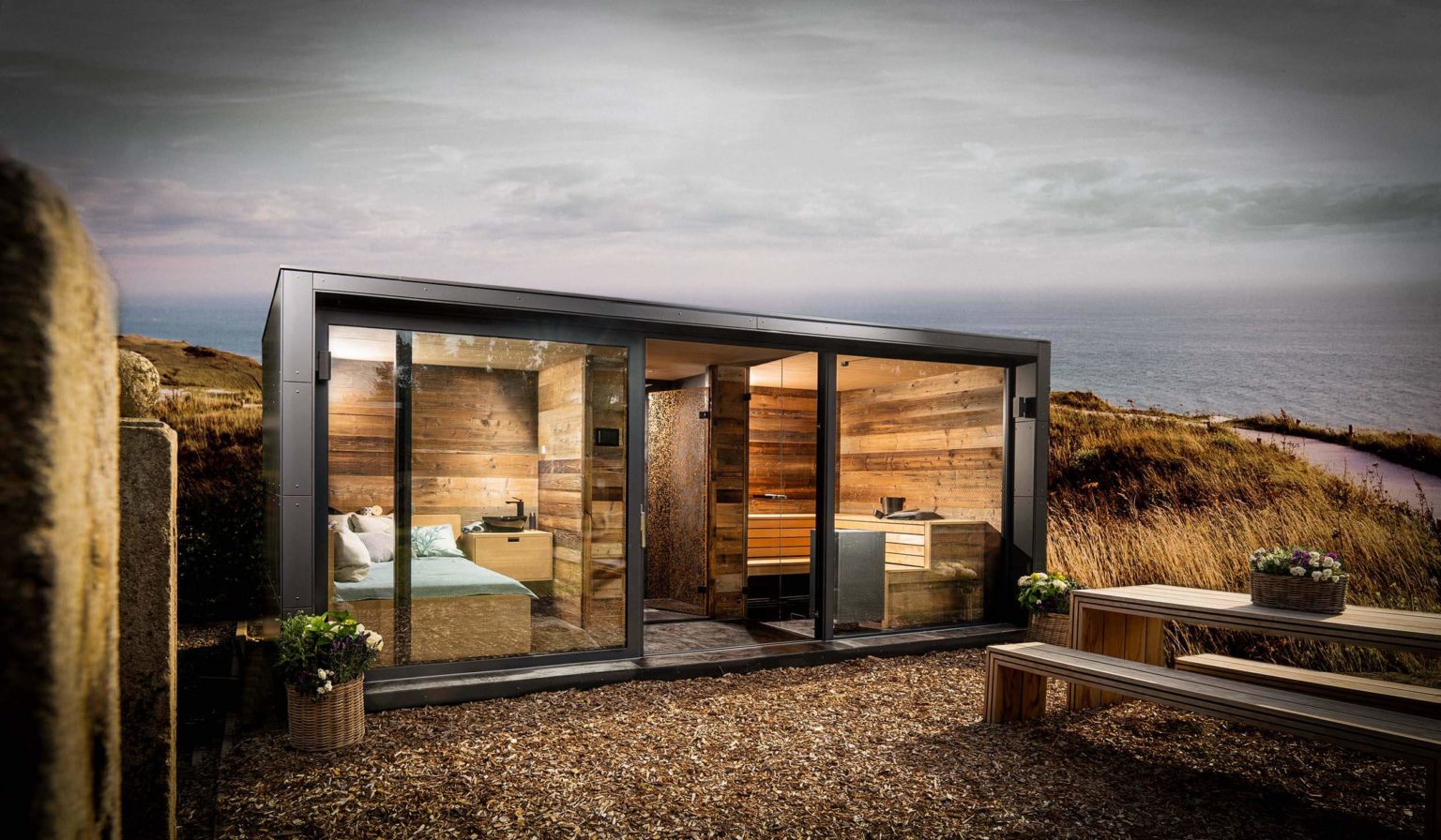 Détente dans le jardin sauna extérieur et sauna cabane