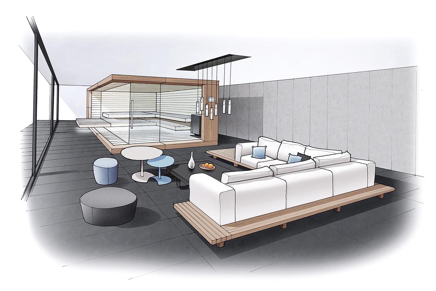 Nimbus Sauna 29 Sauna zuhause Zeichnung Planung corso | corso saunamanufaktur