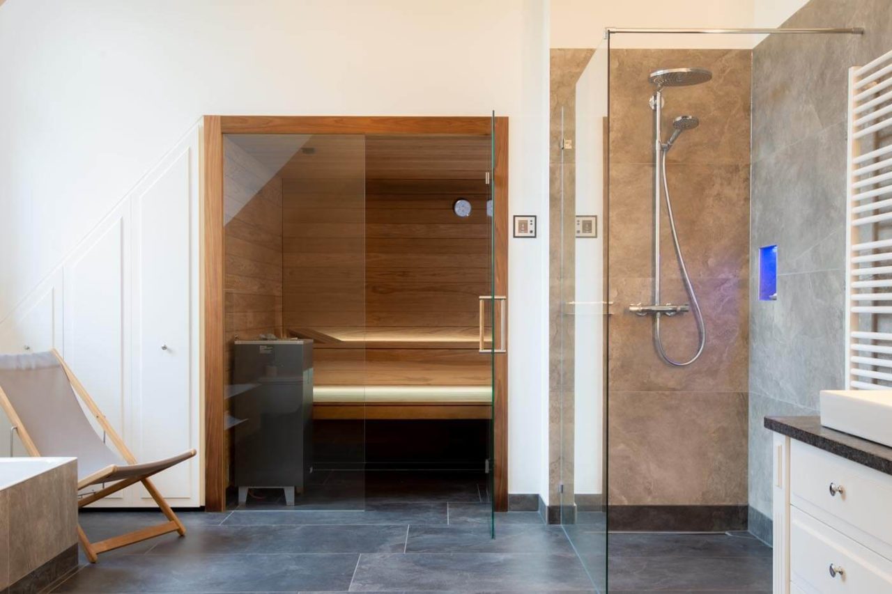 Fully integrated built in sauna in bathroom custom made