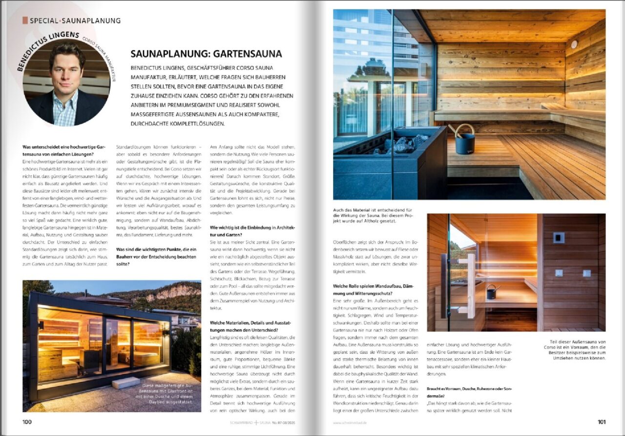 Saunaplanung Gartensauna 2026 querformat pdf | corso saunamanufaktur